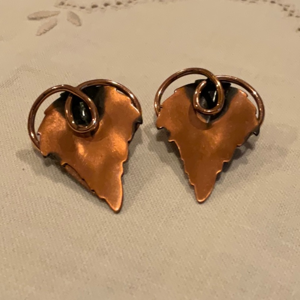 Vintage Renoir Copper Leaf Clip On Earrings 1950’s
